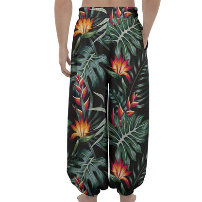 Hawaiian Tropical Plants Pattern Print Lantern Pants