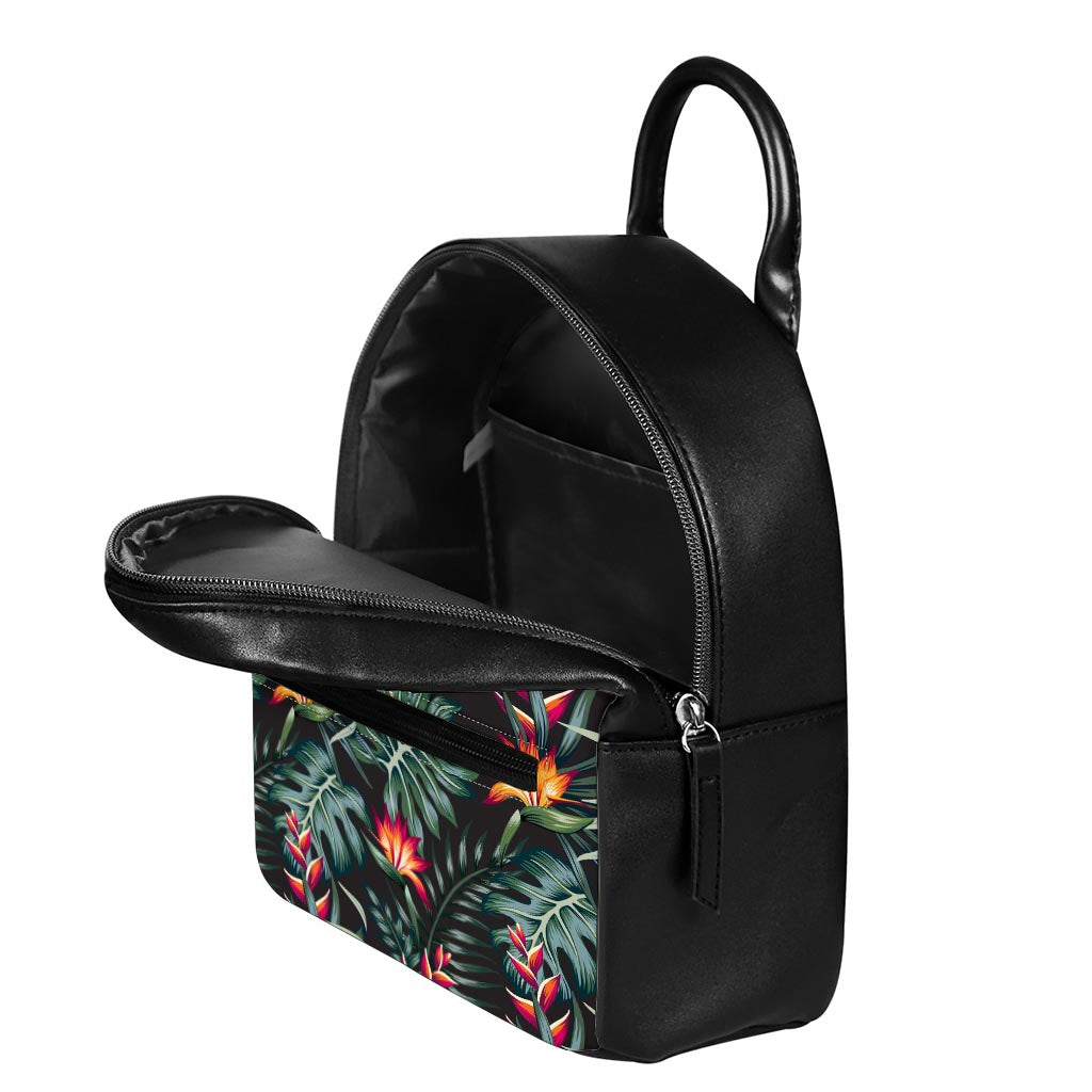Hawaiian Tropical Plants Pattern Print Leather Backpack