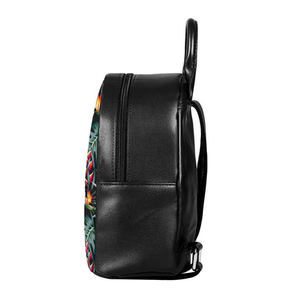 Hawaiian Tropical Plants Pattern Print Leather Backpack