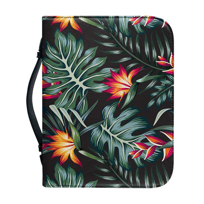 Hawaiian Tropical Plants Pattern Print Leather Bible Cover