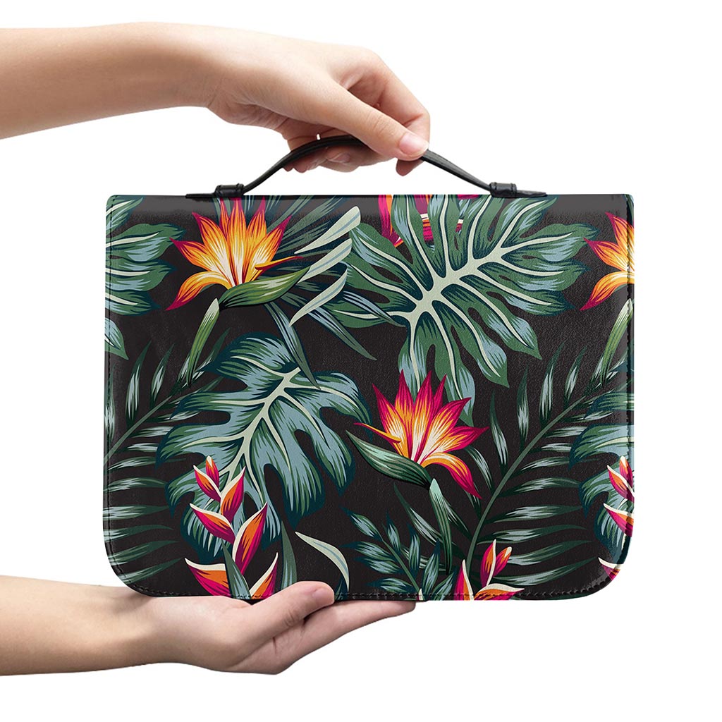 Hawaiian Tropical Plants Pattern Print Leather Bible Cover