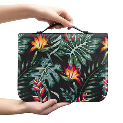 Hawaiian Tropical Plants Pattern Print Leather Bible Cover