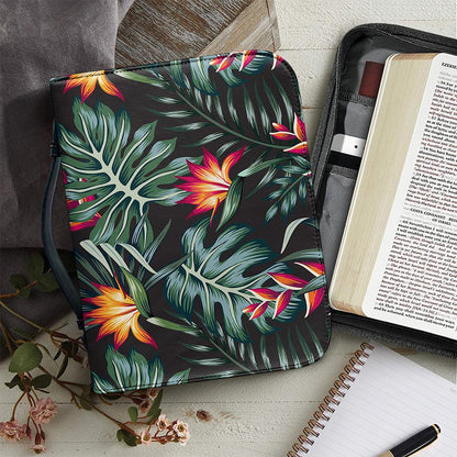 Hawaiian Tropical Plants Pattern Print Leather Bible Cover