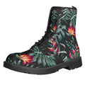 Hawaiian Tropical Plants Pattern Print Lace-Up Boots