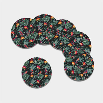 Hawaiian Tropical Plants Pattern Print Leather Coaster Set