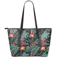 Hawaiian Tropical Plants Pattern Print Leather Tote Bag With Zipper