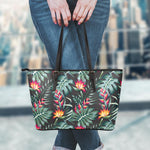 Hawaiian Tropical Plants Pattern Print Leather Tote Bag