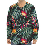 Hawaiian Tropical Plants Pattern Print Long Sleeve Baseball Jersey