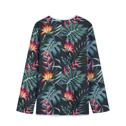 Hawaiian Tropical Plants Pattern Print Long Sleeve Short Coat