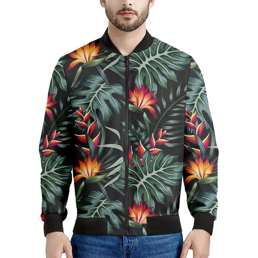 Hawaiian Tropical Plants Pattern Print Men's Bomber Jacket