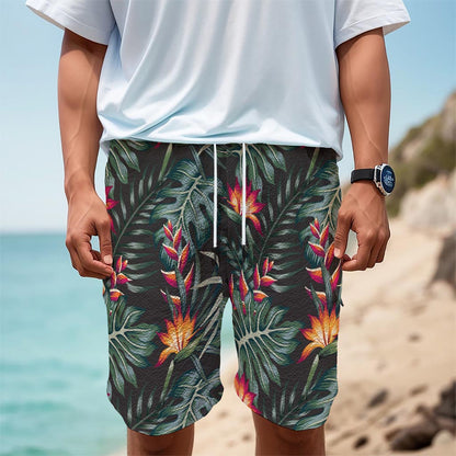 Hawaiian Tropical Plants Pattern Print Men's Cargo Shorts
