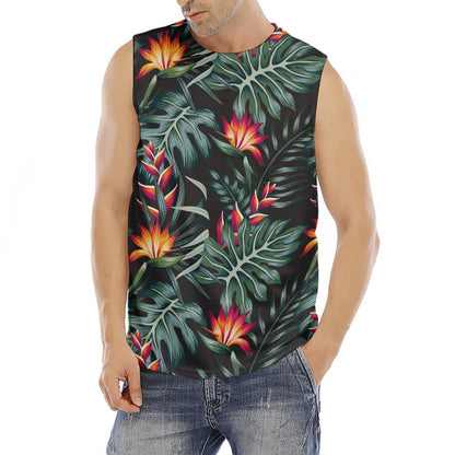 Hawaiian Tropical Plants Pattern Print Men's Fitness Tank Top
