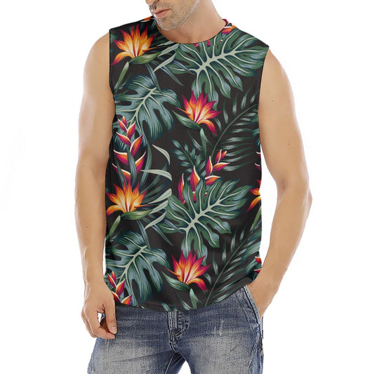 Hawaiian Tropical Plants Pattern Print Men's Fitness Tank Top