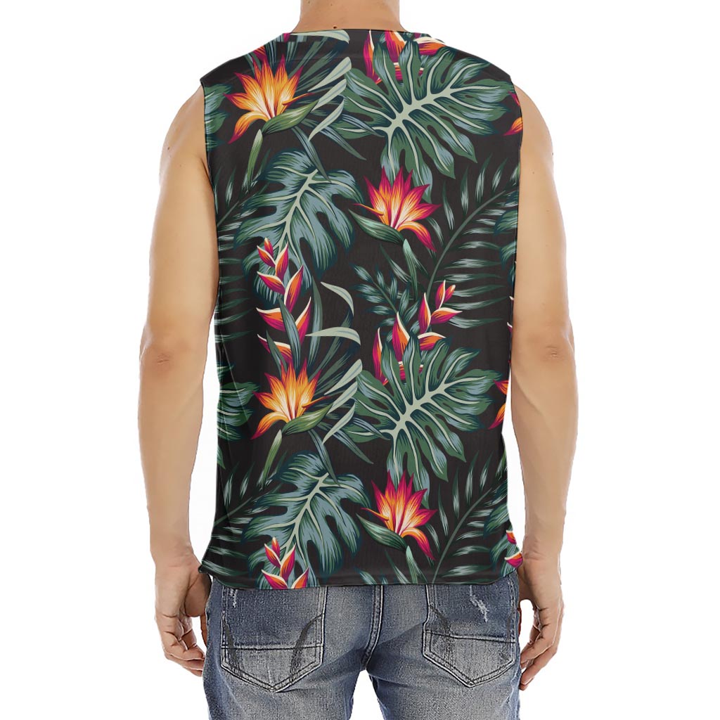 Hawaiian Tropical Plants Pattern Print Men's Fitness Tank Top