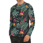 Hawaiian Tropical Plants Pattern Print Men's Long Sleeve Rash Guard