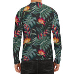 Hawaiian Tropical Plants Pattern Print Men's Long Sleeve Rash Guard