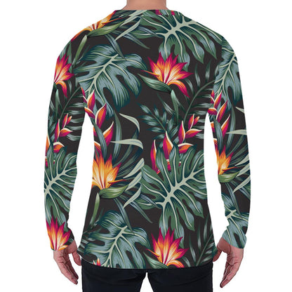Hawaiian Tropical Plants Pattern Print Men's Long Sleeve T-Shirt