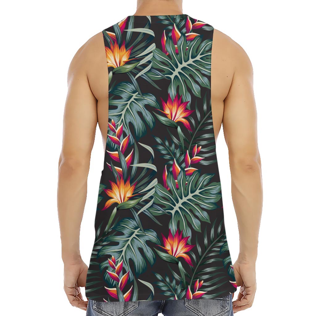 Hawaiian Tropical Plants Pattern Print Men's Muscle Tank Top