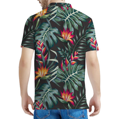 Hawaiian Tropical Plants Pattern Print Men's Polo Shirt