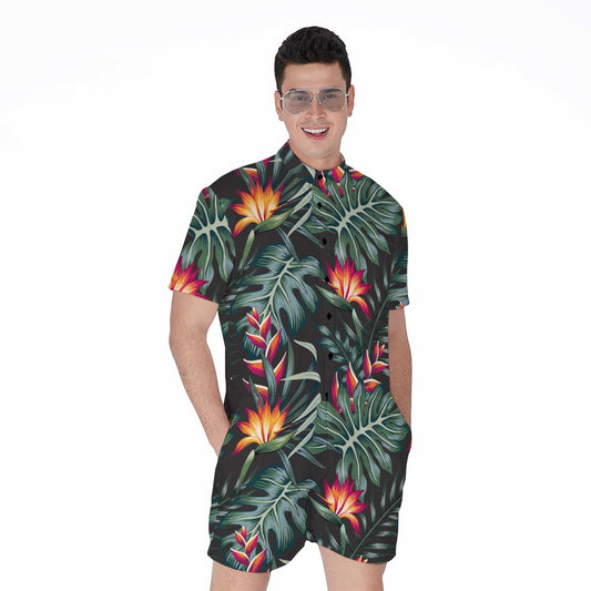 Hawaiian Tropical Plants Pattern Print Men's Rompers