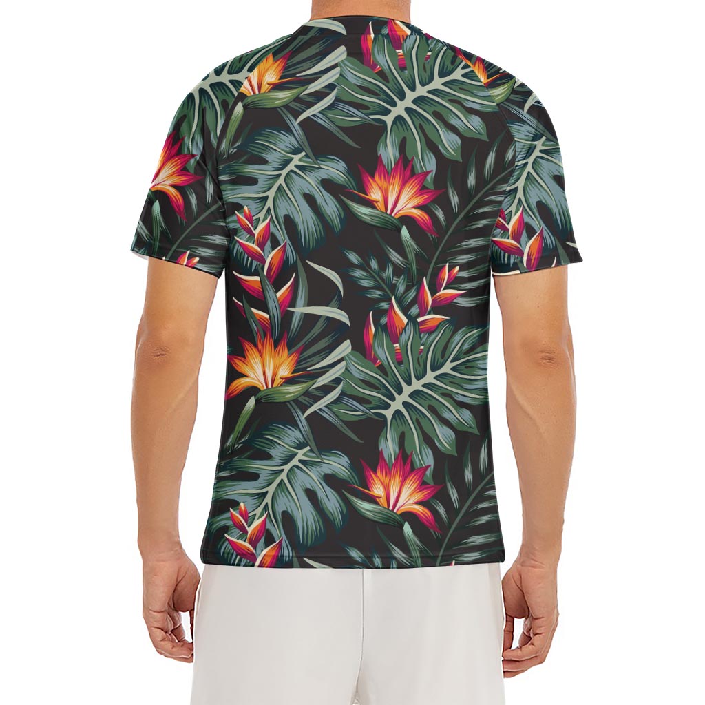 Hawaiian Tropical Plants Pattern Print Men's Short Sleeve Rash Guard