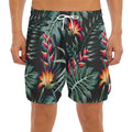 Hawaiian Tropical Plants Pattern Print Men's Split Running Shorts