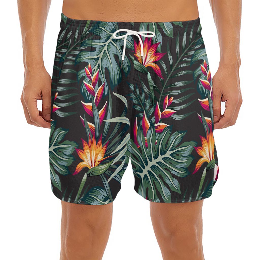 Hawaiian Tropical Plants Pattern Print Men's Split Running Shorts