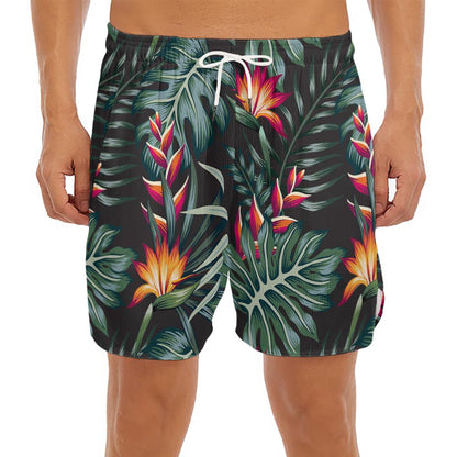 Hawaiian Tropical Plants Pattern Print Men's Split Running Shorts