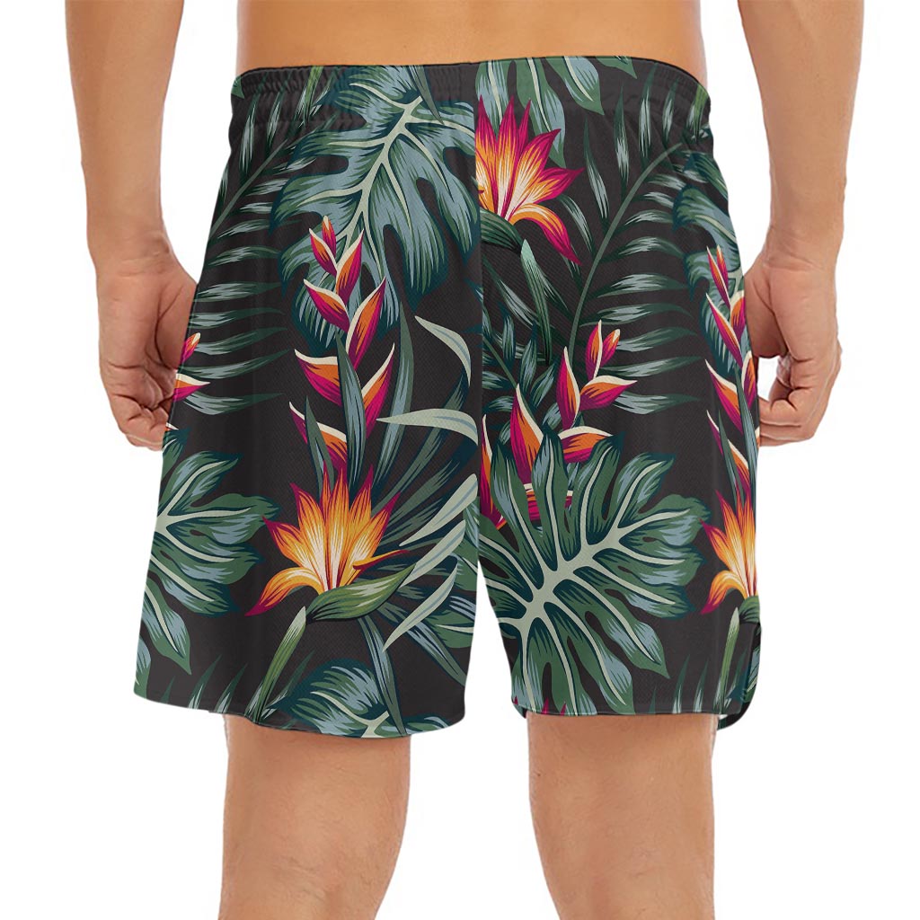 Hawaiian Tropical Plants Pattern Print Men's Split Running Shorts