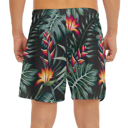 Hawaiian Tropical Plants Pattern Print Men's Split Running Shorts