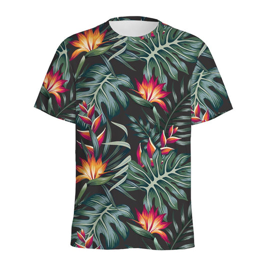 Hawaiian Tropical Plants Pattern Print Men's Sports T-Shirt
