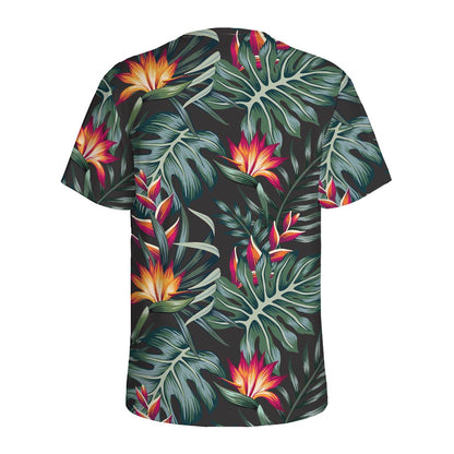 Hawaiian Tropical Plants Pattern Print Men's Sports T-Shirt