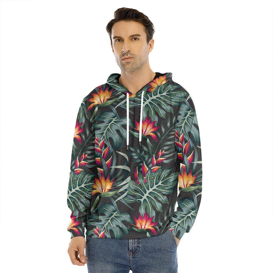 Hawaiian Tropical Plants Pattern Print Men's Velvet Pullover Hoodie