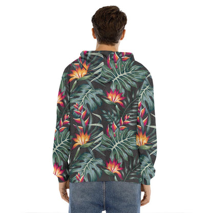 Hawaiian Tropical Plants Pattern Print Men's Velvet Pullover Hoodie