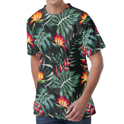 Hawaiian Tropical Plants Pattern Print Men's Velvet T-Shirt