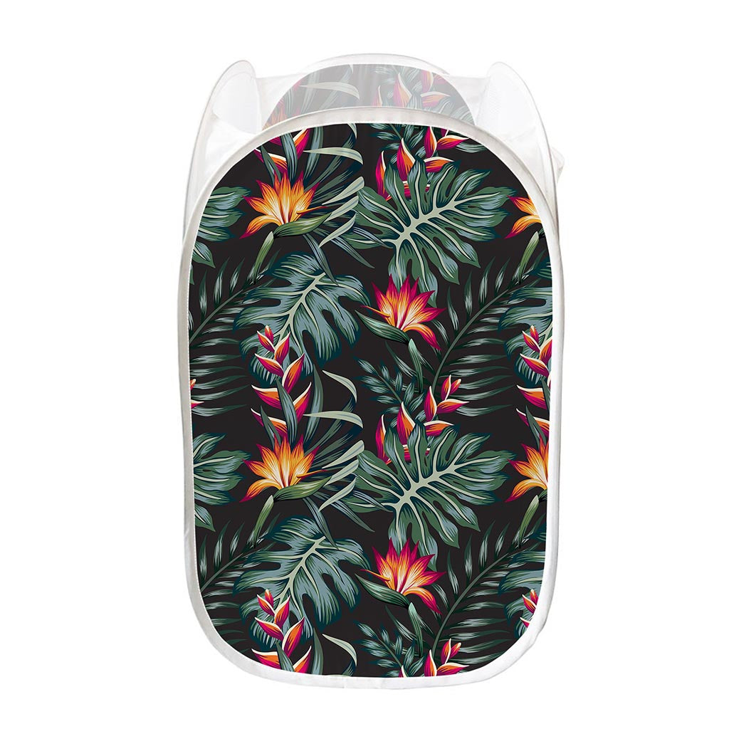 Hawaiian Tropical Plants Pattern Print Mesh Laundry Hamper