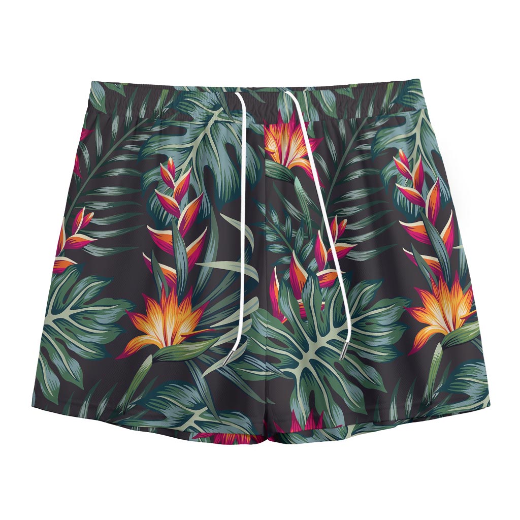 Hawaiian Tropical Plants Pattern Print Mesh Shorts