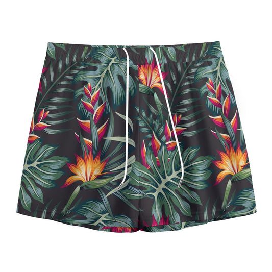 Hawaiian Tropical Plants Pattern Print Mesh Shorts