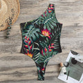 Hawaiian Tropical Plants Pattern Print One Shoulder Bodysuit