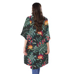 Hawaiian Tropical Plants Pattern Print Open Front Beach Cover Up