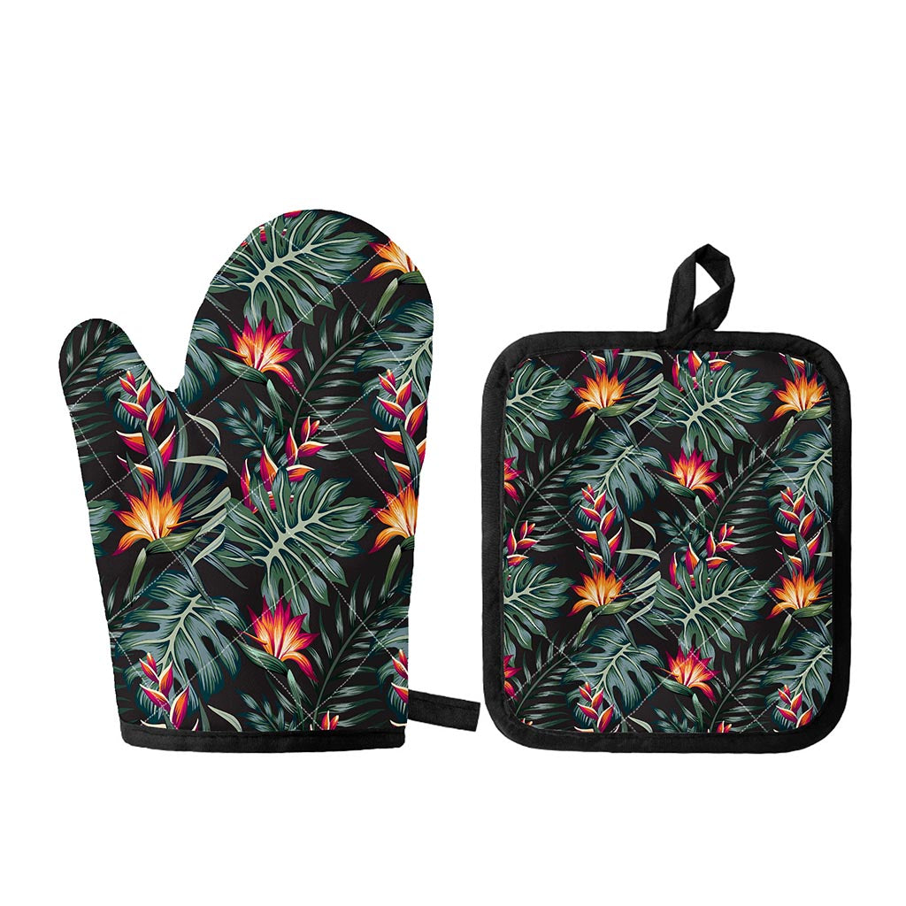 Hawaiian Tropical Plants Pattern Print Oven Mitt And Pot Holder Set