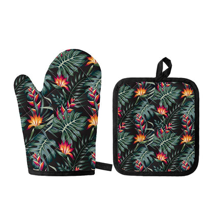 Hawaiian Tropical Plants Pattern Print Oven Mitt And Pot Holder Set