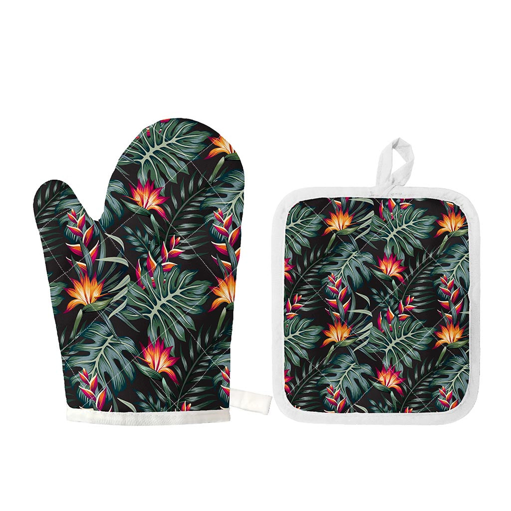 Hawaiian Tropical Plants Pattern Print Oven Mitt And Pot Holder Set