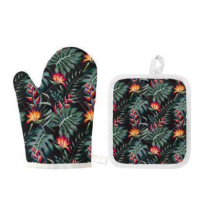 Hawaiian Tropical Plants Pattern Print Oven Mitt And Pot Holder Set