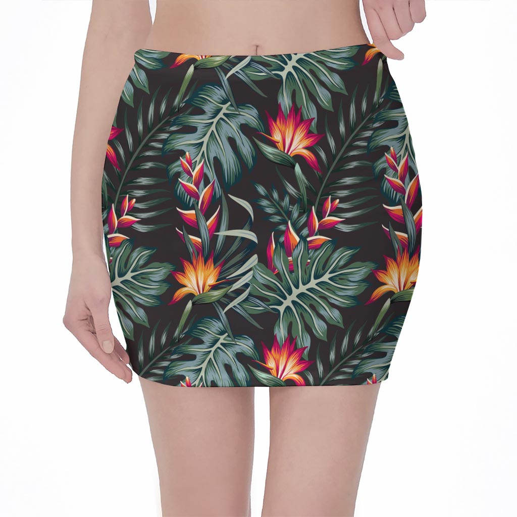 Hawaiian Tropical Plants Pattern Print Pencil Mini Skirt