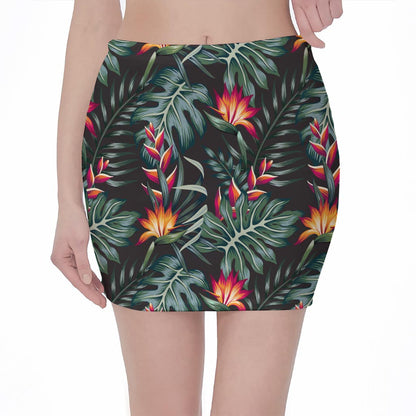 Hawaiian Tropical Plants Pattern Print Pencil Mini Skirt