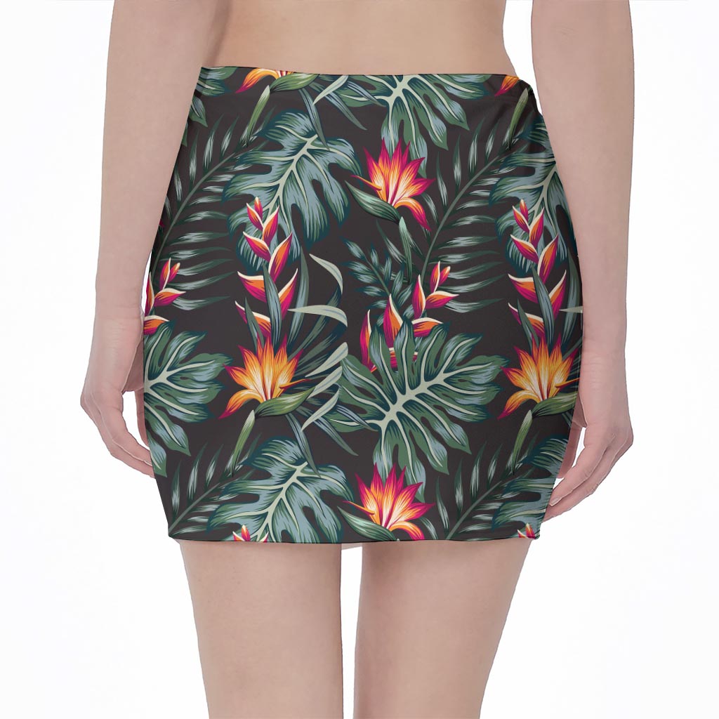 Hawaiian Tropical Plants Pattern Print Pencil Mini Skirt