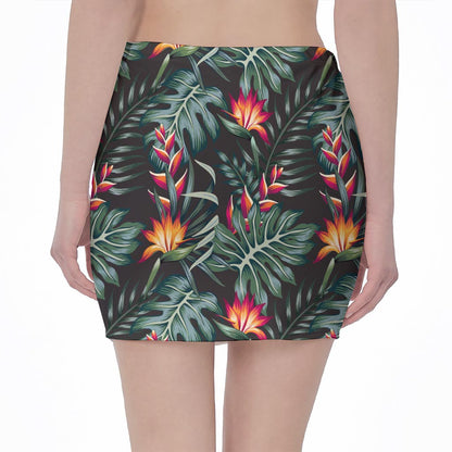 Hawaiian Tropical Plants Pattern Print Pencil Mini Skirt