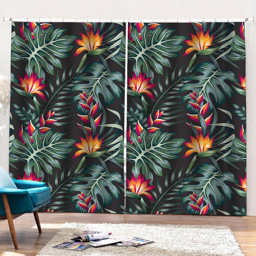 Hawaiian Tropical Plants Pattern Print Pencil Pleat Curtains
