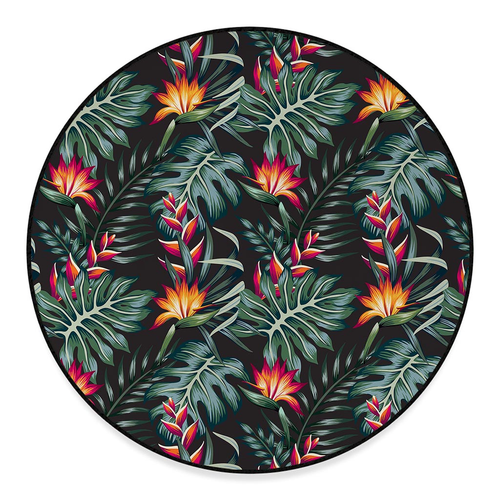 Hawaiian Tropical Plants Pattern Print Round Floor Mat